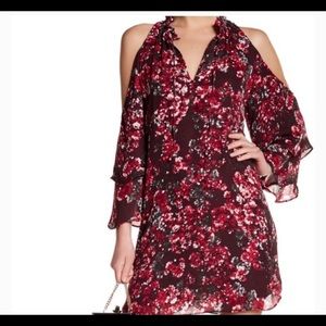 Parker Womens Cold Shoulder LS Ruffle Floral Dress sx XS Multicolor Fall Boho
